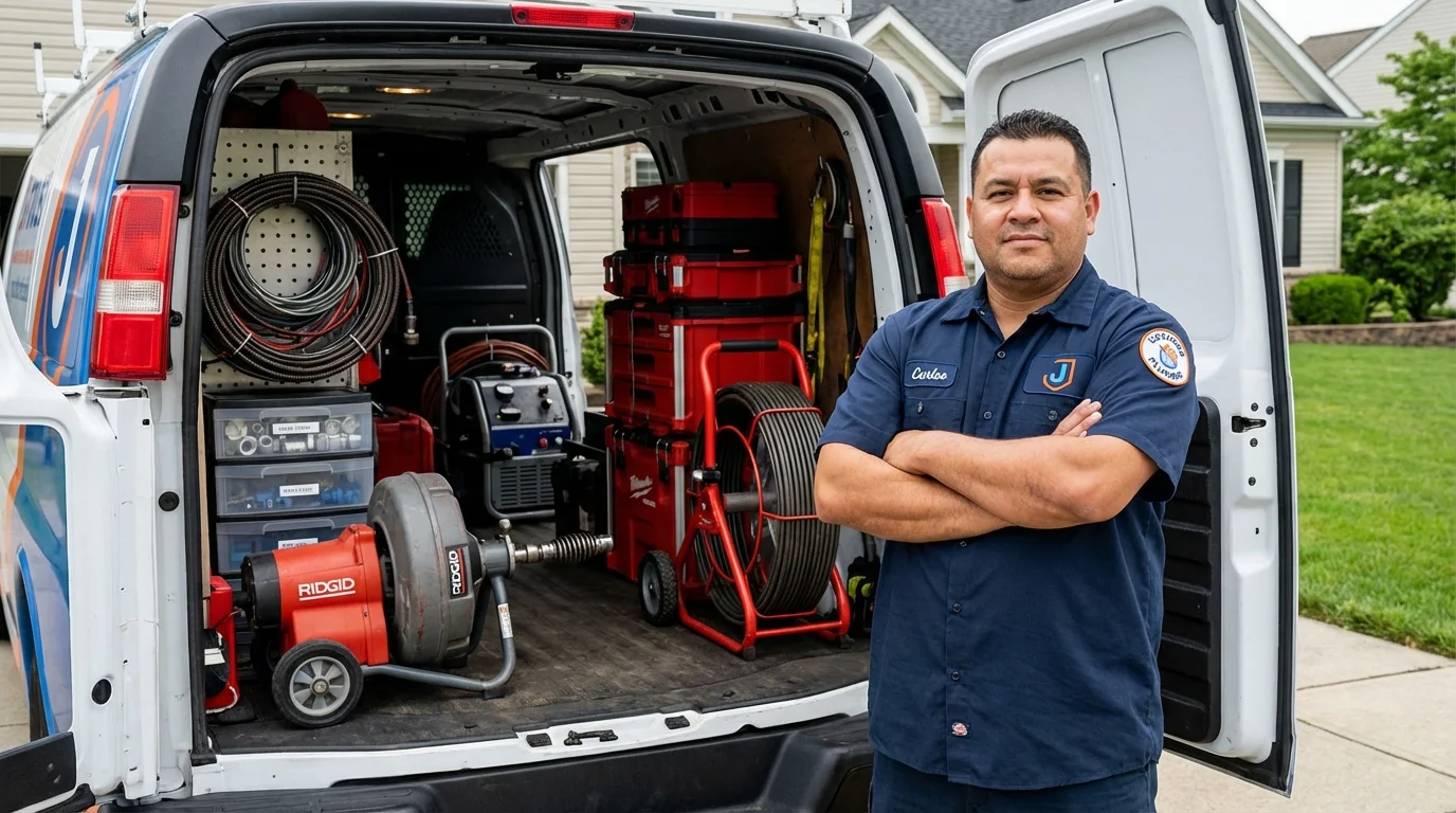 Professional drain cleaning equipment and Johns Plumbing LLC plumber in Arcanum