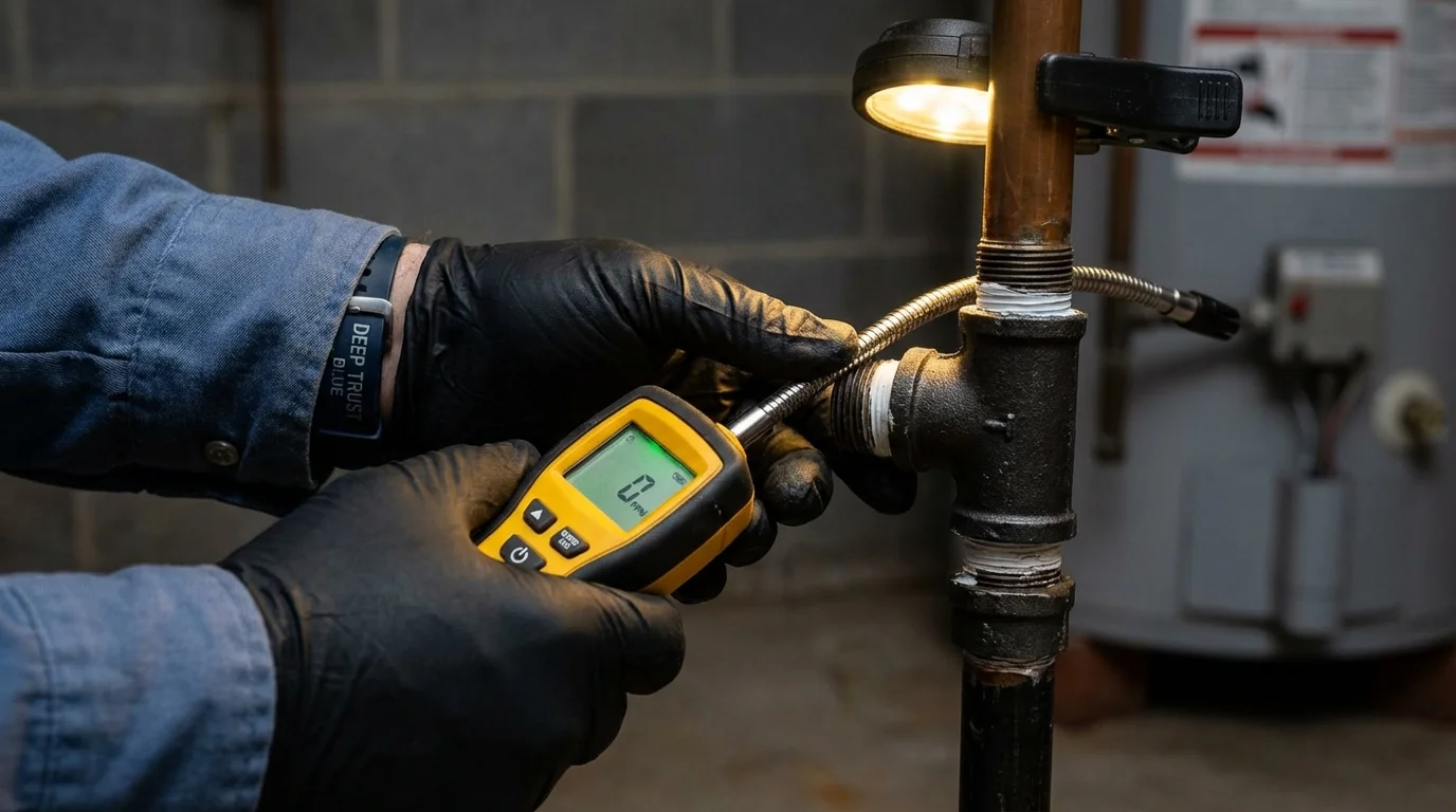 Gas leak detection with electronic sniffer by Johns Plumbing LLC in Arcanum