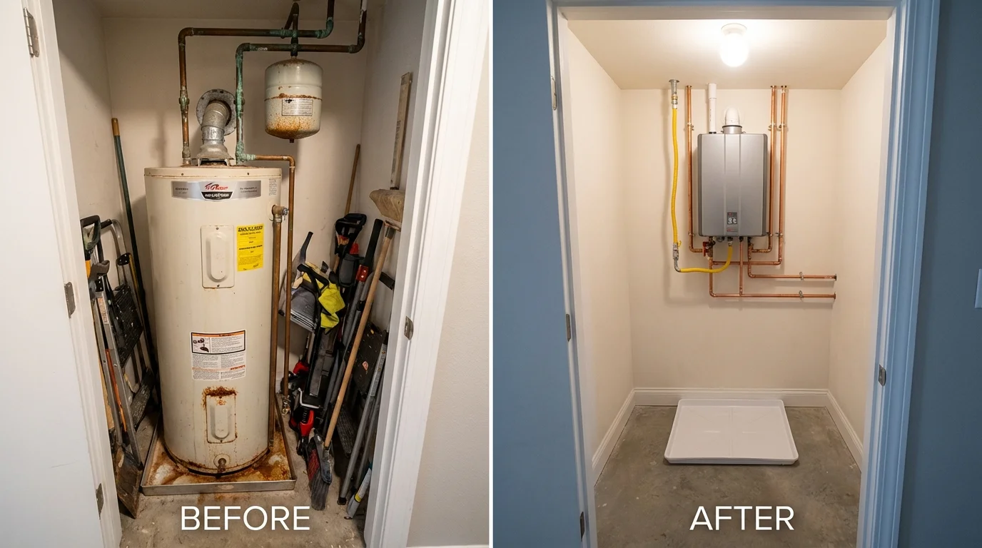 Tank water heater versus wall-mounted tankless unit comparison for Arcanum, OH homeowners