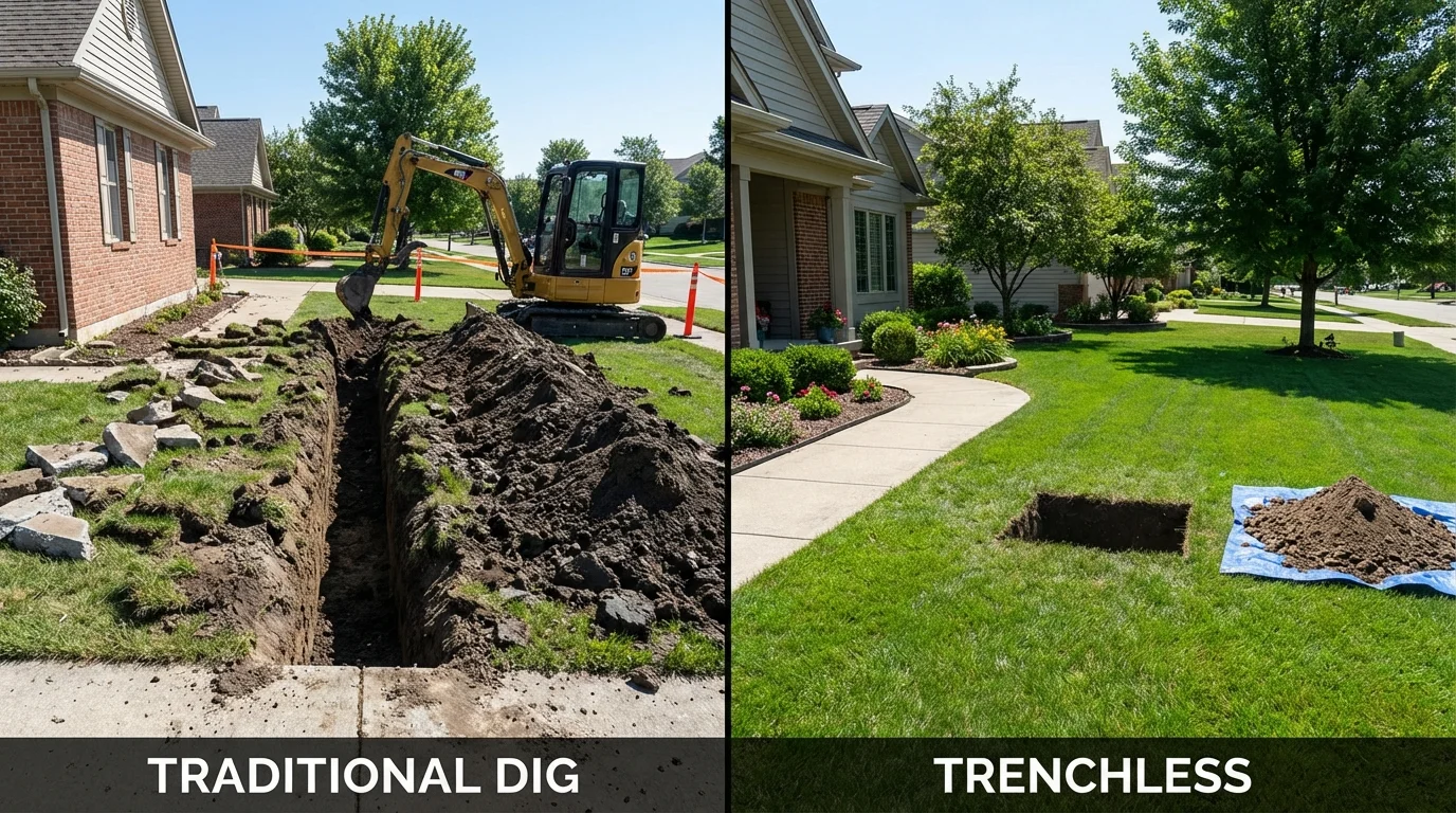Trenchless sewer repair with minimal yard damage versus traditional excavation in Arcanum, OH
